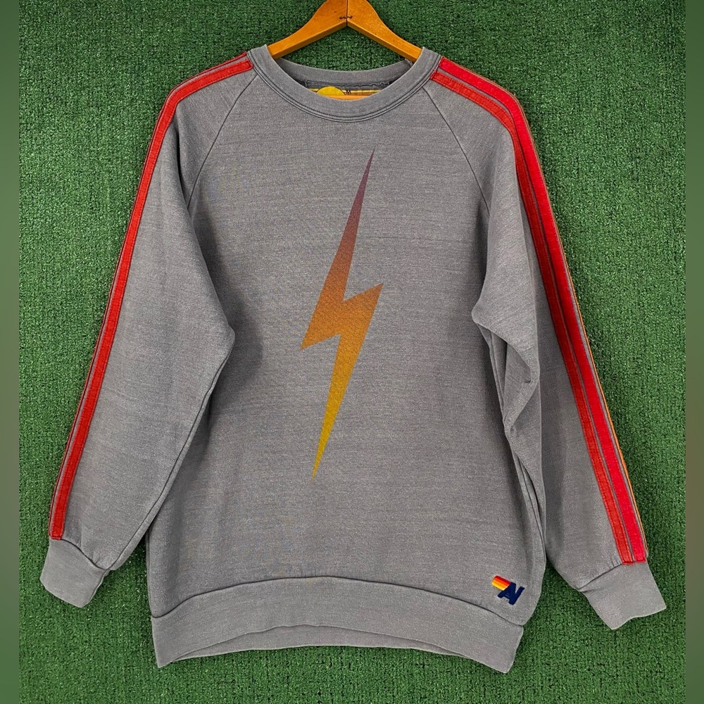 Aviator Nation Lighting Bolt Stripes Grey Sweatshirt Men’s Size Medium